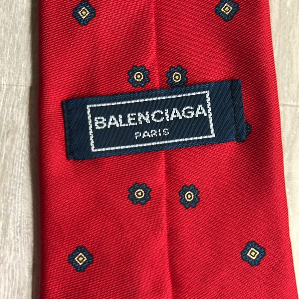 Balenciaga Red and Blue Silk Tie Classic Design
